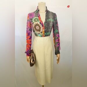 VINTAGE Y2K BANANA REPUBLIC WHIPSTITCHED SEAMED LEATHER A-LINE SKIRT IN BONE